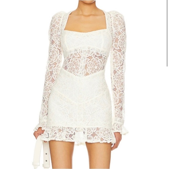 For Love and Lemons Cleo Mini Lace Dress in Ivory Size XL NWT - Picture 9 of 14